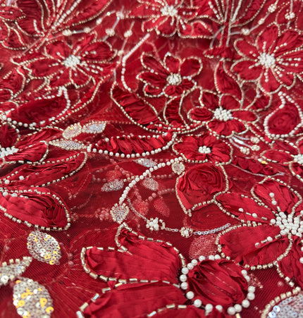 Heavy Fluffy Maroon Beaded Lace