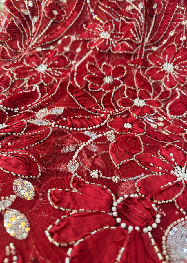 Heavy Fluffy Maroon Beaded Lace