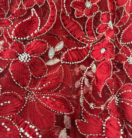 Heavy Fluffy Maroon Beaded Lace