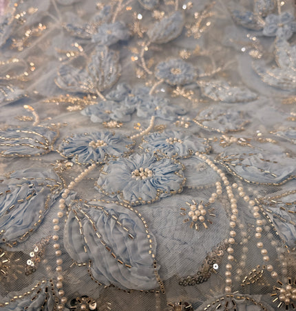 Heavy Fluffy Light Blue Beaded Lace