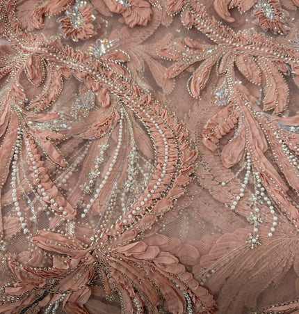 Heavy Fluffy Pastel Peach Beaded Lace