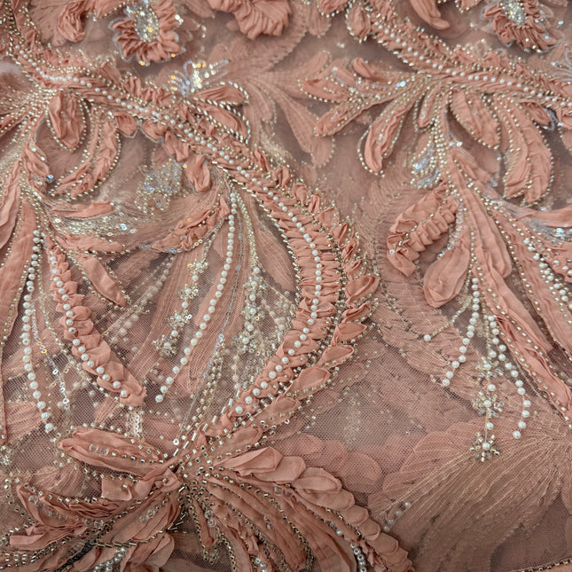 Heavy Fluffy Pastel Peach Beaded Lace