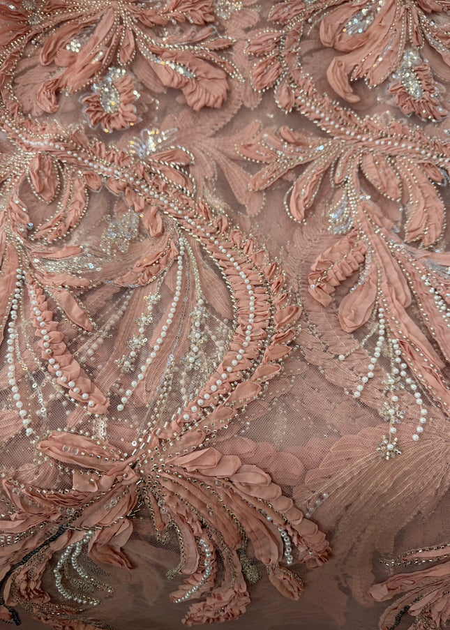 Heavy Fluffy Pastel Peach Beaded Lace