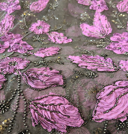 Heavy Fluffy Purple Beaded Lace