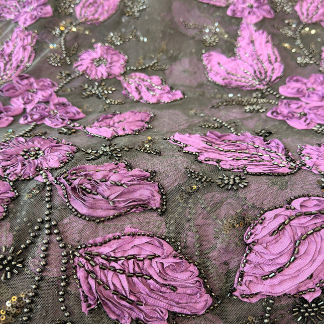 Heavy Fluffy Purple Beaded Lace