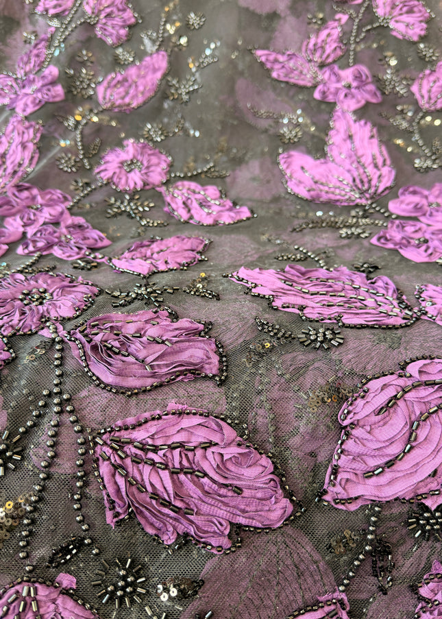 Heavy Fluffy Purple Beaded Lace