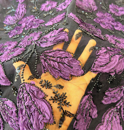 Heavy Fluffy Purple Beaded Lace