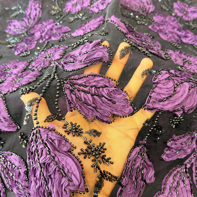 Heavy Fluffy Purple Beaded Lace