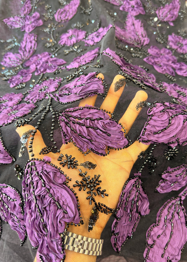 Heavy Fluffy Purple Beaded Lace
