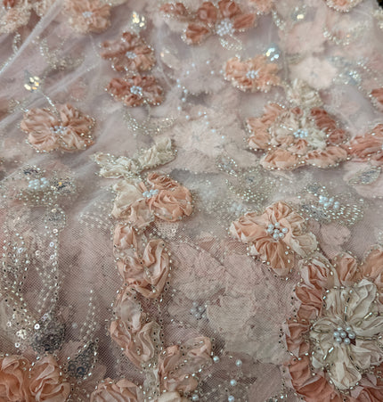Heavy Fluffy Light Peach Beaded Lace