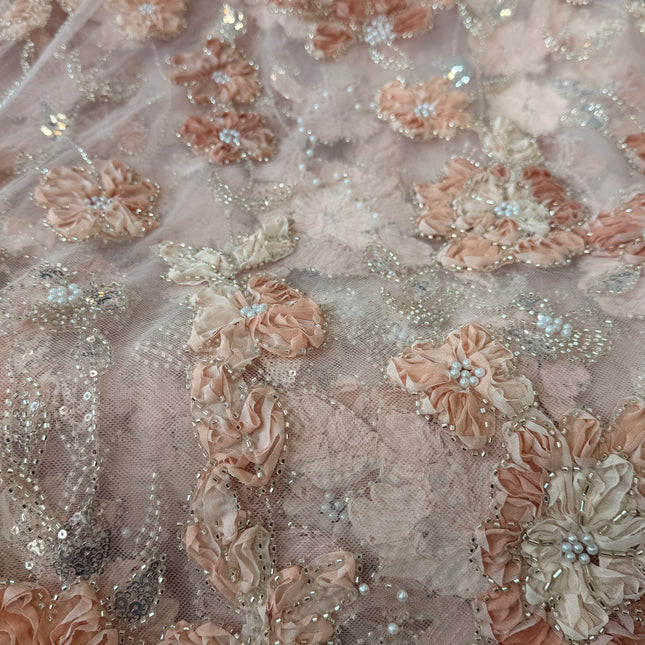 Heavy Fluffy Light Peach Beaded Lace
