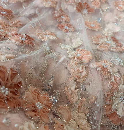 Heavy Fluffy Light Peach Beaded Lace
