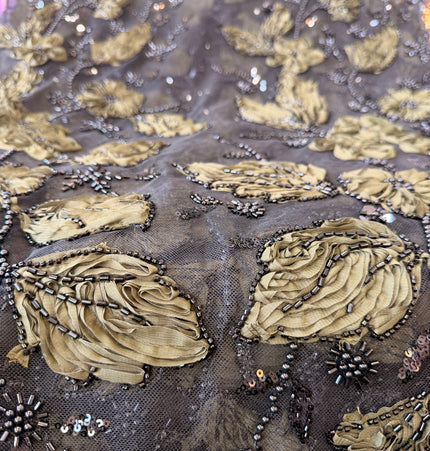 Heavy Fluffy Black & Olive Green Beaded Lace