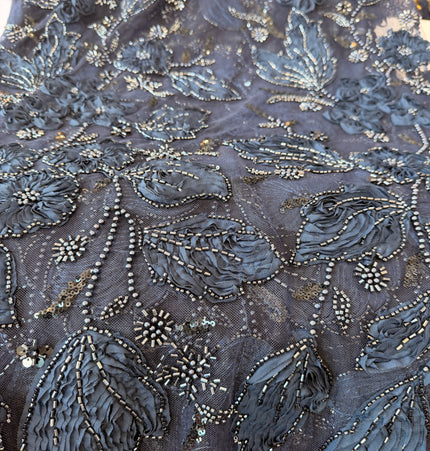 Heavy Fluffy Navy Blue Beaded Lace