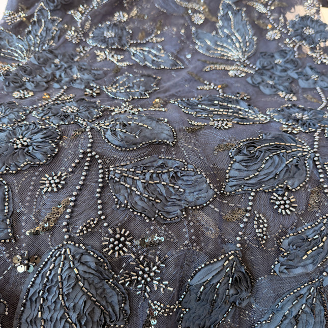 Heavy Fluffy Navy Blue Beaded Lace