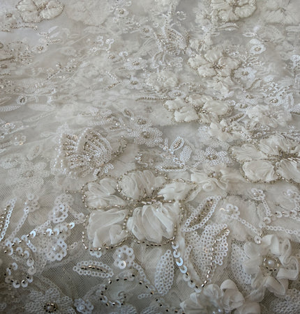 Heavy Fluffy White Beaded Lace