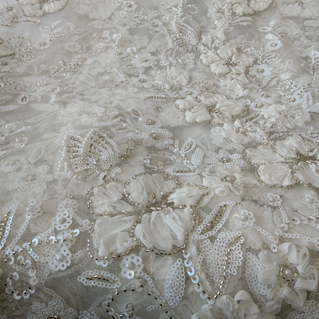 Heavy Fluffy White Beaded Lace