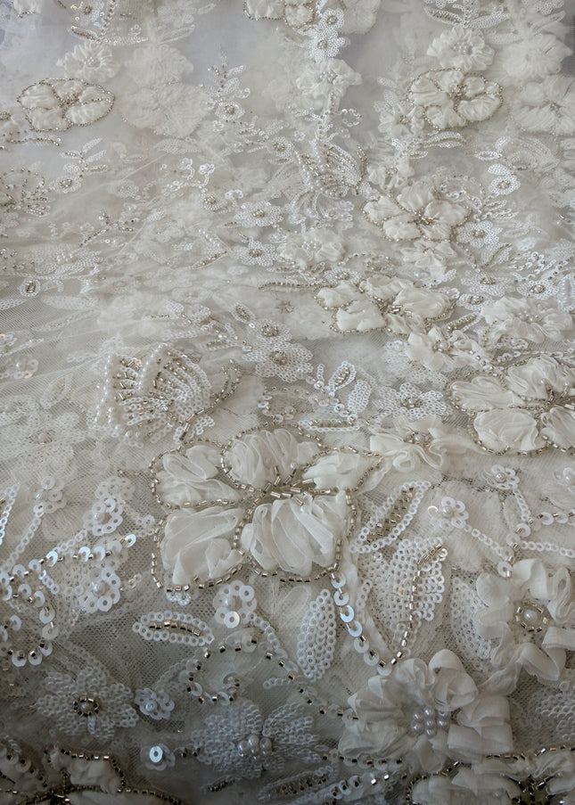 Heavy Fluffy White Beaded Lace