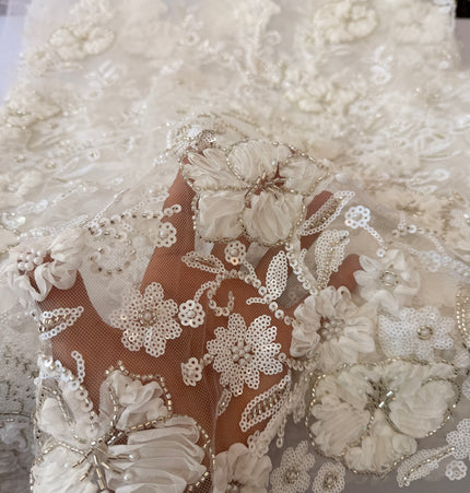 Heavy Fluffy White Beaded Lace