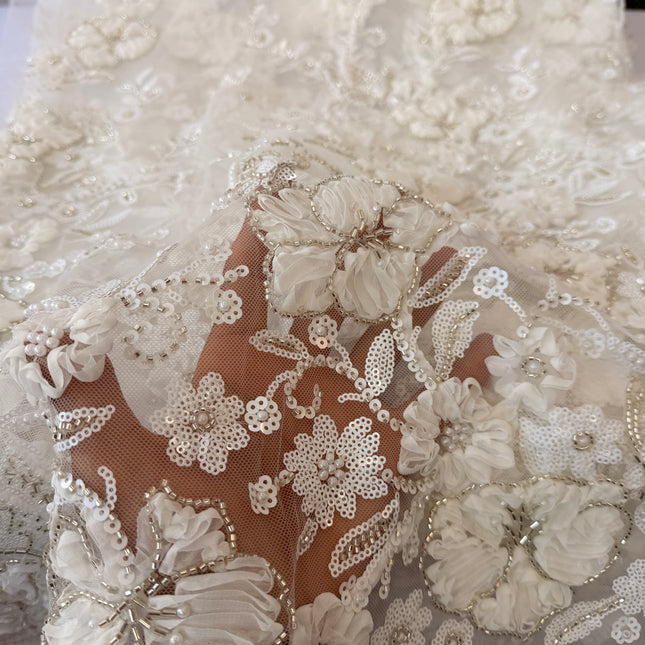 Heavy Fluffy White Beaded Lace