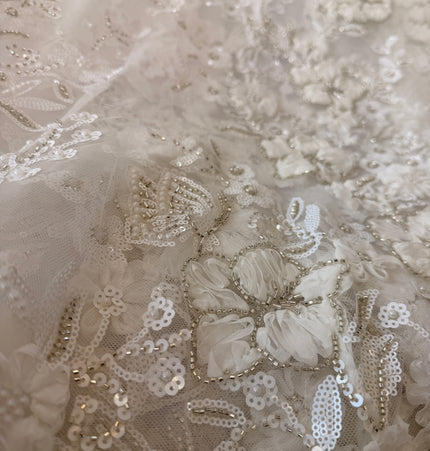 Heavy Fluffy White Beaded Lace