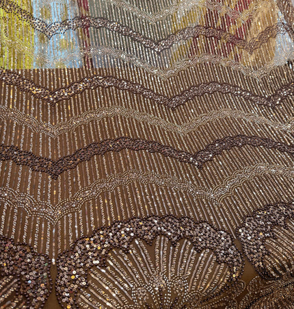 Stunning Brown Beaded Lace / Metre