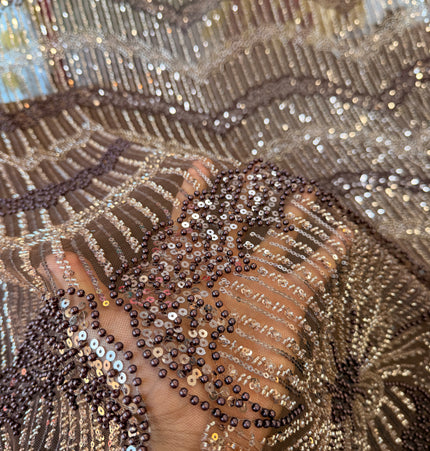 Stunning Brown Beaded Lace / Metre