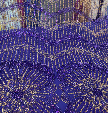 Stunning Purple Beaded Lace / Metre