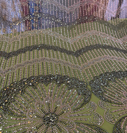 Stunning Olive Green Beaded Lace / Metre