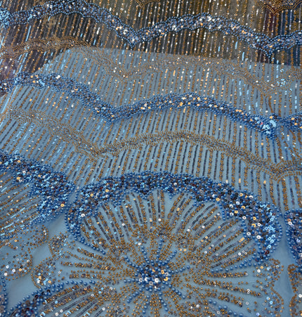 Stunning Light Blue Beaded Lace / Metre