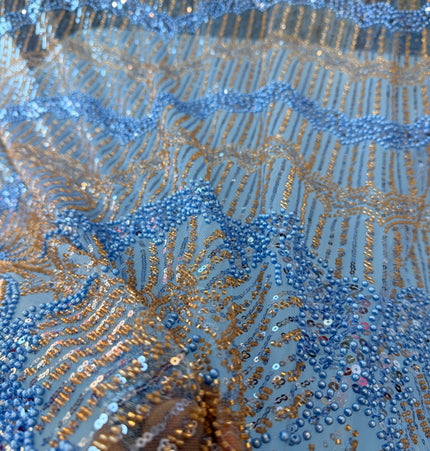Stunning Light Blue Beaded Lace / Metre