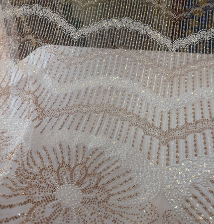 Stunning White with Rose Gold Beaded Lace / Metre