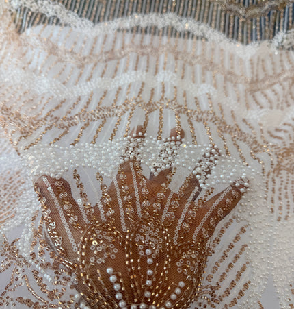 Stunning White with Rose Gold Beaded Lace / Metre