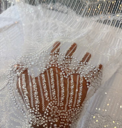 Stunning White Beaded Lace / Metre