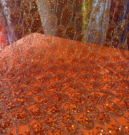 Stunning Orange Beaded Lace / Metre