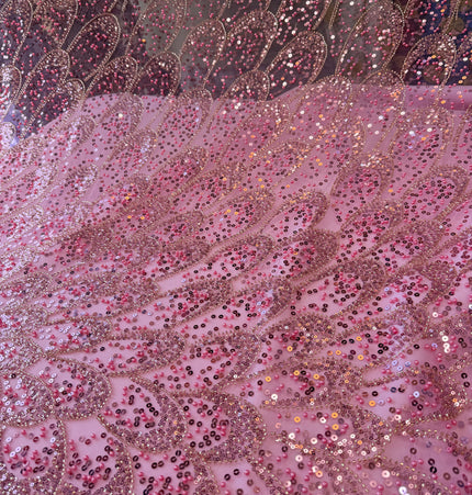 Stunning Light Pink Beaded Lace / Metre