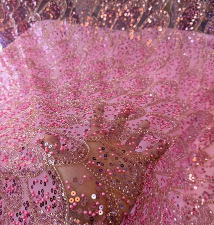 Stunning Light Pink Beaded Lace / Metre