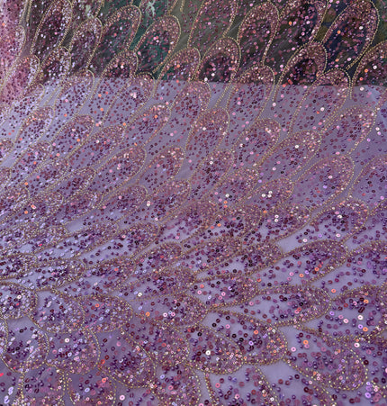 Stunning Lilac Purple Beaded Lace / Metre