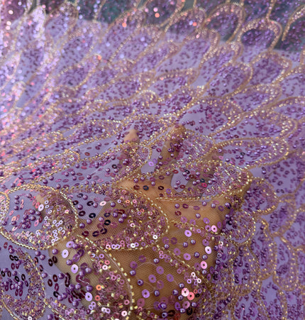 Stunning Lilac Purple Beaded Lace / Metre