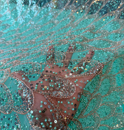 Stunning Mint Green Beaded Lace / Metre
