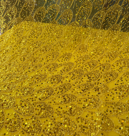 Stunning Yellow Beaded Lace / Metre