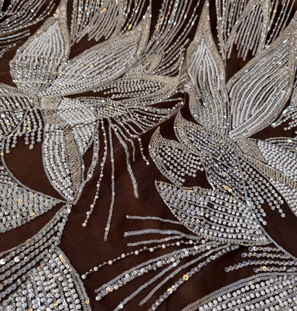 Gorgeous Brown with White Beads Lace / Metre