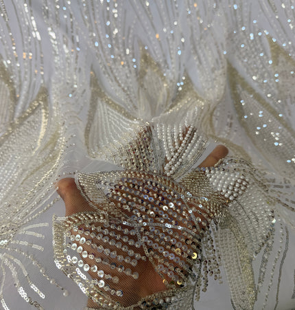 Gorgeous White Beaded Lace / Metre