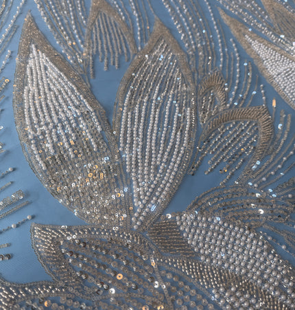Gorgeous Light Blue Beaded Lace / Metre