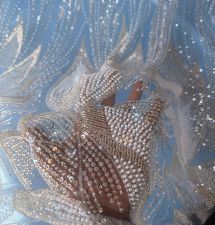 Gorgeous Light Blue Beaded Lace / Metre