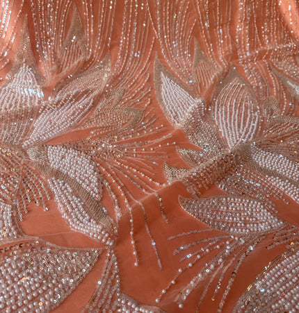 Gorgeous Peach Beaded Lace / Metre
