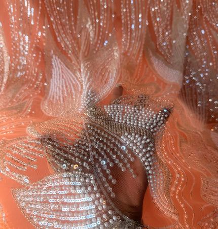 Gorgeous Peach Beaded Lace / Metre