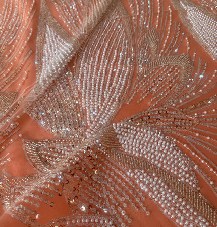 Gorgeous Peach Beaded Lace / Metre