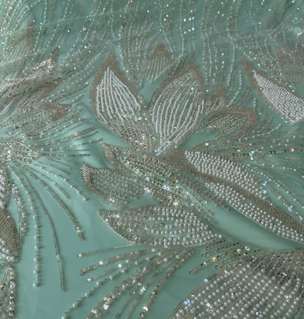 Gorgeous Light Mint Green Beaded Lace / Metre