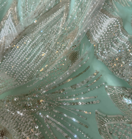 Gorgeous Light Mint Green Beaded Lace / Metre